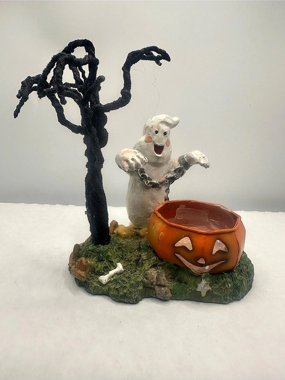 Vtg Robert Allen Candle Co. Halloween Ghost Pumpkin Tealight Holder, Item #82005